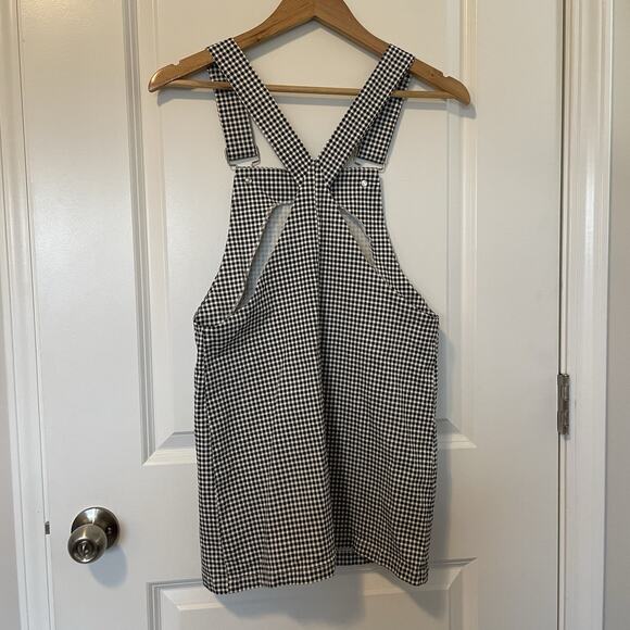 Gingham Overall Mini Dress Black White Women's Small Stretchy Casual Grunge 90s - Picture 3 of 7